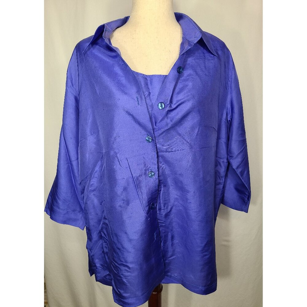 Karen Arnold Long Sleeves Womens Top Shirt Set Blue Size 1X A035